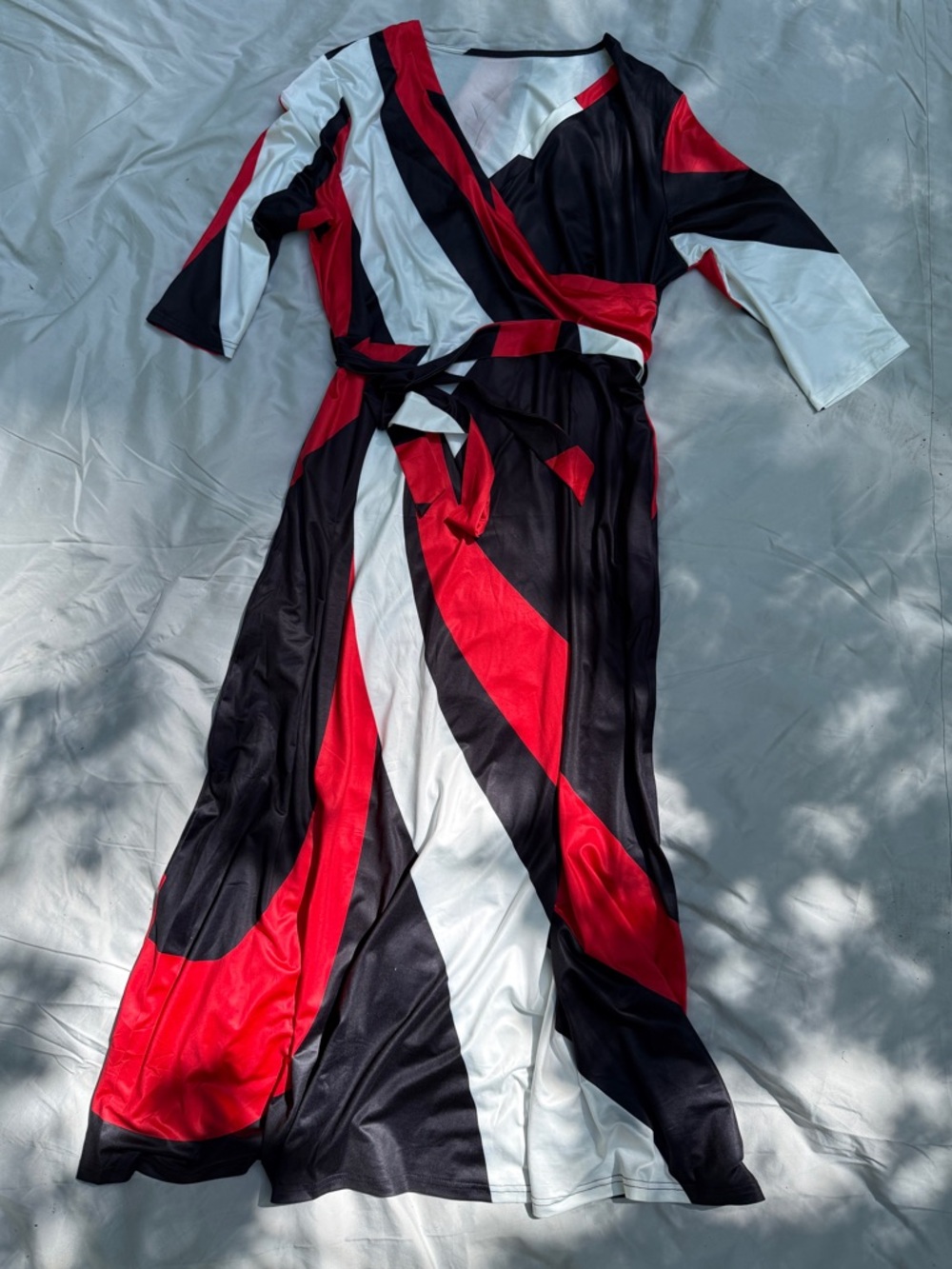 Bold Colorblock Wrap Dress in Red, Black & White